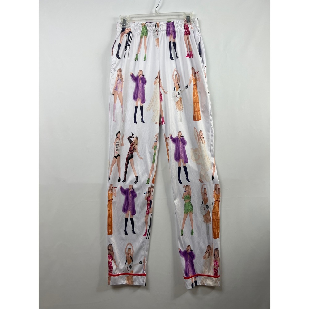 Unbranded Eras Tour Graphic Pajama Pants Womens Medium White Satin Sleepwear